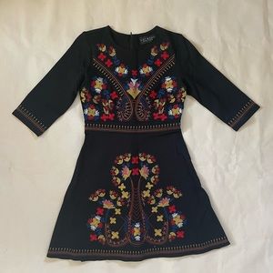 Embroidered Black Mini Dress Size S